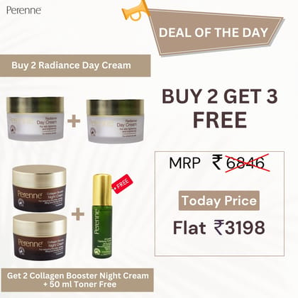 Buy a Combo Pack of 2 Glow Booster Radiance Day Cream (50g x 2) and Get 2 FREE Collagen Booster Night Cream (50g x 2) + 1 FREE  Clarifying Oil Control Toner (50ml)