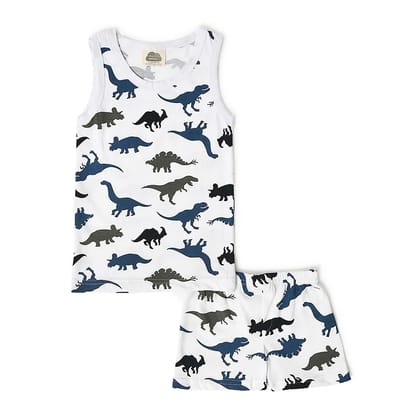 Boys Dino Print Shorts and Vest Set-12-18 M / White