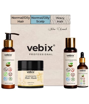 VebixProfessional HairCare Regimen -Ayurvedic 4 Product Kit -For All Hair - Lotus AntiHairfall Shampoo + Anti HairFall Neem Oil + Hair Keratin Mask & Hair Growth Serum