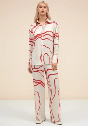 Red Strokes Russian Silk Co-ord Set-XS