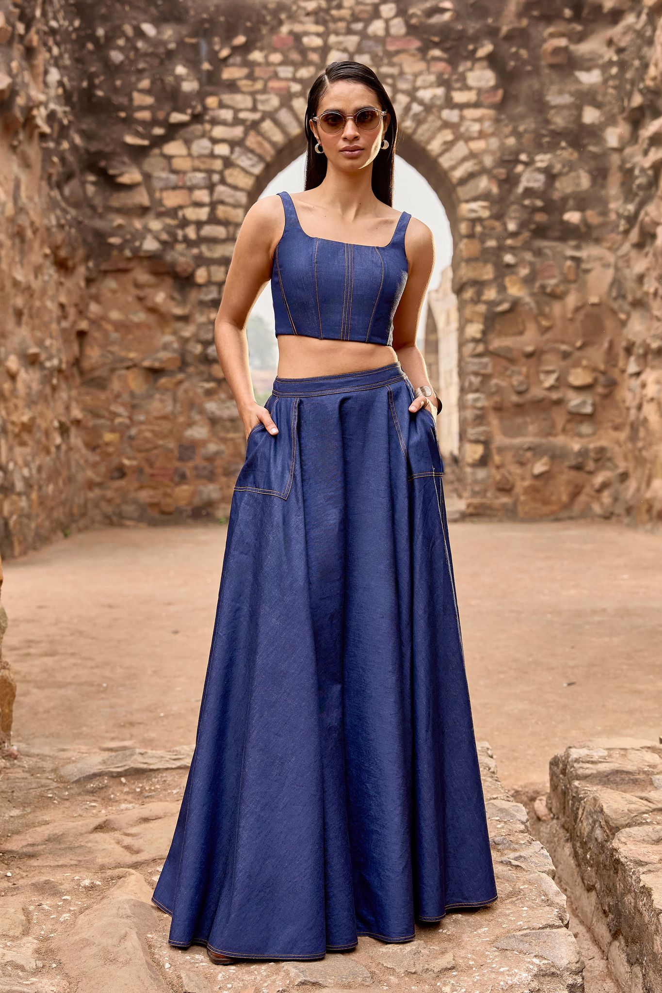Denim Maxi Skirt-M / Indigo