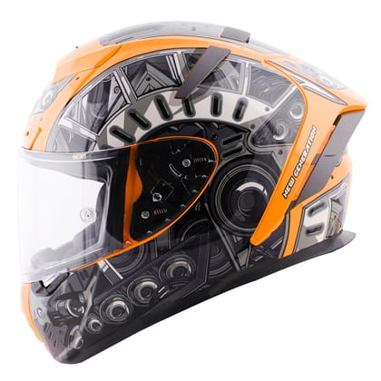 Steelbird SA-2 Terminator 2.0 ISI Certified Full Face Graphic Helmet for Men and Women (Glossy Fluo Orange Grey with Clear Visor)-Medium 580 MM