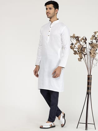 White Solid Cotton Blend Kurta for Men-38 / Cotton Blend / White