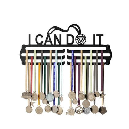 I CAN DO IT - Hang up to 60+ Medals - Steel (48 * 30 CM) - Glory Medal Hangers Wall Display | Black, Glossy Finish