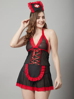 Tender Heart Nurse Costume-M / Black/Red