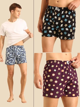 3 Pack Cotton Printed Multicolored Boxers-M