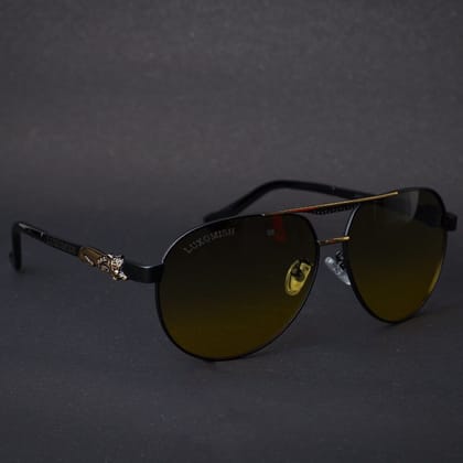 Luxomish Lion Day and Night Vison Polarized Aviator Sunglasses-Gold + Black Frame