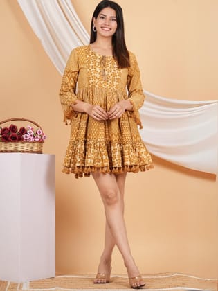 Yellow Block Print Dress-M