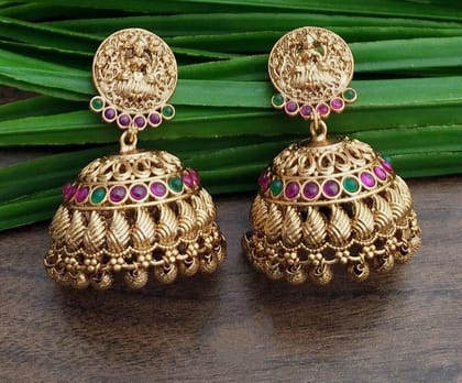 Gold plated Temple Jhumki Earrings-Default Title / Gold / Earring