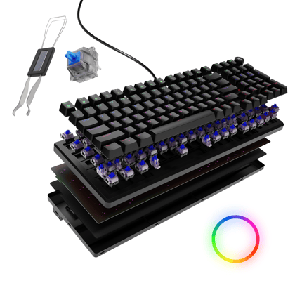 Hive Full-Size All Black Wired Gaming Keyboard-Hive Full-Size All Black Wired Gaming Keyboard - Blue