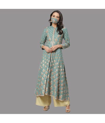 Yash Gallery - Green Rayon Womens Asymmetrical Kurti ( Pack of 1 ) - None