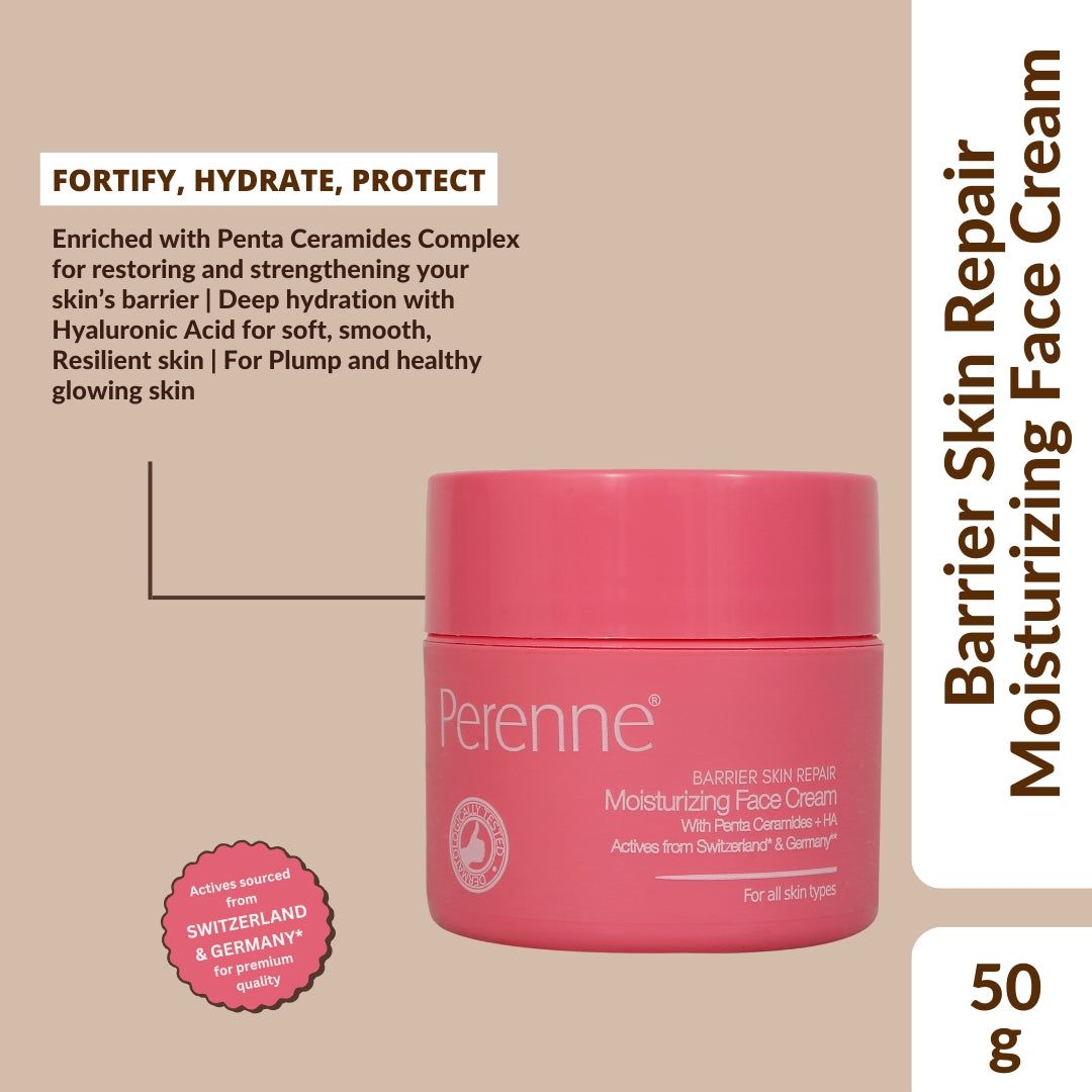 Perenne Barrier Skin Repair Moisturizing Face Cream with 5 Essential Ceramides, Niacinamide (Vitamin B3), Hyarulonic Acid, Vitamin F Complex (Omega 6 & 9) | Helps To Restore & Nourish Skin's Natu