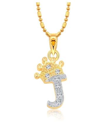 Vighnaharta Royal Crown J Letter CZ Gold and Rhodium Plated Alloy Pendant for Men and Women -[VFJ1282PG] - Golden