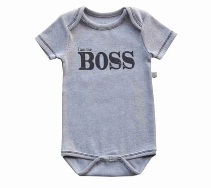 Boss Printed Grey Melange Romper/Onesie (100% Cotton Interlock)