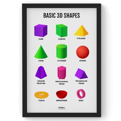 3D Shapes, Math Poster, Kids Room Decor, Classroom Decor, Math Wall Art-A4 (Framed) inches