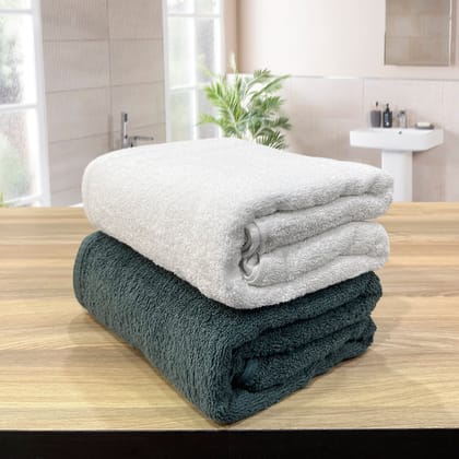 Revive- Pack of 2 450GSM Pure Cotton, Super Soft Bath Towels (75cm x 150cm) (White&Green)