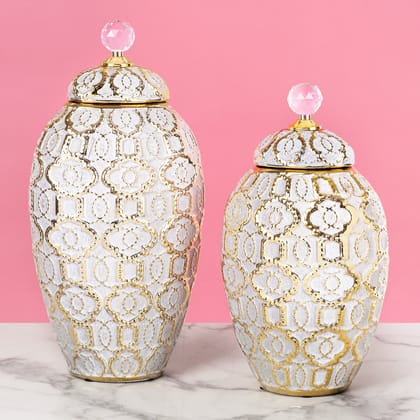 Heritage Mosaic Ceramic Vase & Showpiece Pair – Dekor-BIG - HEIGHT - 16 INCHES & WIDTH - 9 INCHES AND SMALL - HEIGHT - 14 INCHES & WIDTH - 8.5 INCHES / Ceramic / Available