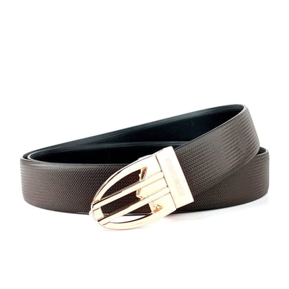 Hemener Men Metal Pin Hole Buckle Reversible Dark Brown Black Vegan Leather Belt-28