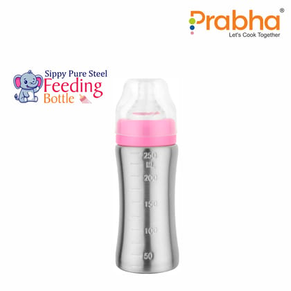 Sippy Pure Steel Feeding Bottle, 250ML