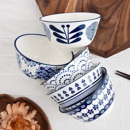 Ceramic - Bowl - Gift Set - 5inch Japanese Floral - Rice, Salad, Soup Bowl