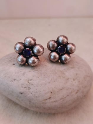 Silver Look-Alike Floral Stud Earrings for Daily Wear | Sarichka-Blue