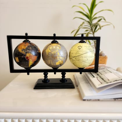 Zambia Laminated Set of 3 Globe-Metal Base | Matt Finish / L: 14 |  H: 8 | W: 4  (inch) / Globe Size - 4 Inch