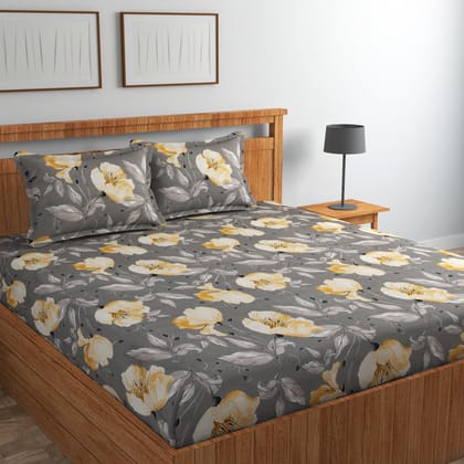 Grey Wallpaper Cotton Blend Elastic Fitted King Bedsheet-King