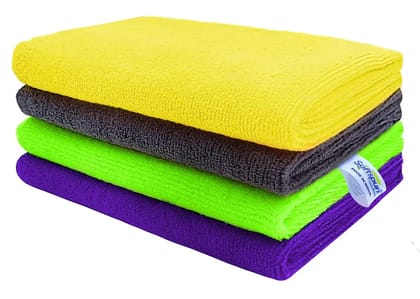 SOFTSPUN Microfiber Cloth - 4 pcs - 40x60 cms - 340 GSM Multi-colour, Super Soft Absorbent Cleaning Towels, Cleans & Polishes everything in your home.