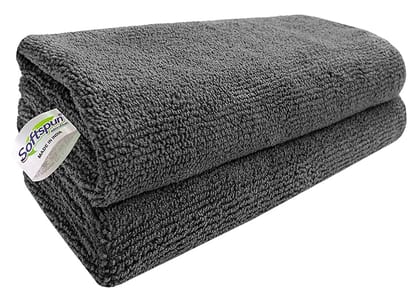 SOFTSPUN Microfiber Cloth - 2 pcs - 340 GSM Grey! Thick Lint & Streak-Free Multipurpose Cloths - Automotive Microfibre Towels for Car Cleaning Polishing Washing & Detailing