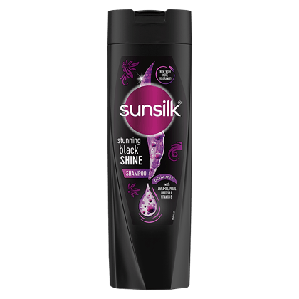 Sunsilk Stunning Black Shine Shampoo - With Amla + Oil, Pearl Protein & Vitamin E, For Long Lasting Shine, 180 Ml