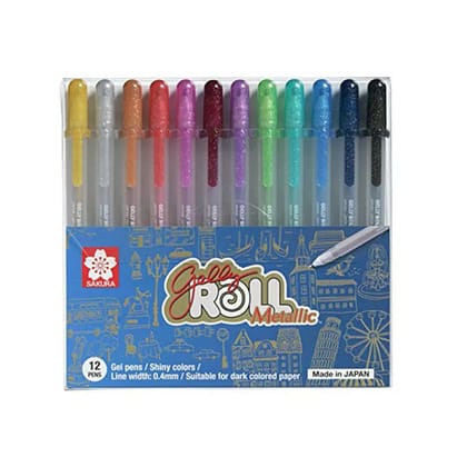 SAKURA GELLY ROLL COLOURED GEL PENS SET OF 12-METALLIC