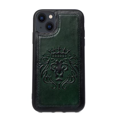 Forest Green Leather Lion Embossed Mobile Cover by BRUNE & BARESKIN-13PRO