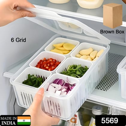 Fridge Storage Boxes Freezer Storage Containers, Container for Kitchen Storage Set, Storage in Kitchen, Vegetable Storage, Draining Crisper Refrigerator Food Box (1 Pc)-6 Grid