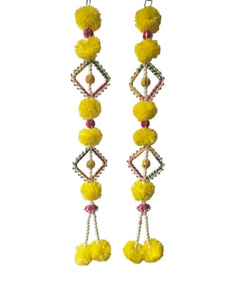 Bright Yellow Pom-Pom Traditional Indian Tassel Ornaments, 26 Inch x 4 Inch