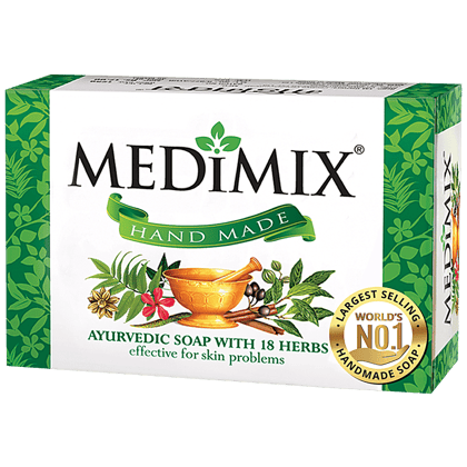 Medimix Ayurvedic Bathing Soap With 18 Herbs, Effective For Skin Problems, Handmade, 125 G Carton