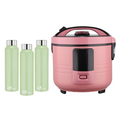 The Better Home FUMATO Cookeasy Automatic 500W Electric Rice Cooker 1.5L Pink  Stainless Steel Water Bottle 1 Litre Pack of 3 Green-The Better Home FUMATO Cookeasy Automatic 500W Electric Rice Co