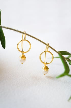 Oh-So-Pretty Pearl Drop Sterling Silver Slip On Earrings-Gold