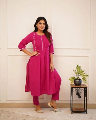 Rayon fabric office wear kurti-pant (5 colour options)-M / Pink
