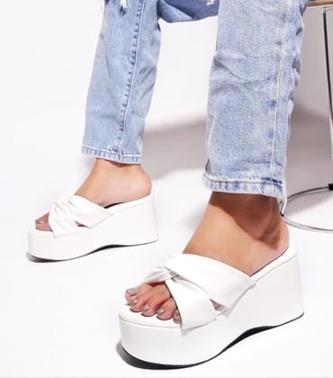 Chunky Block Platform Heels-White / UK03