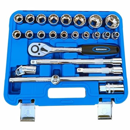 Eastman Tool Kit Ratchet 1/4 Inch Sq. Drive 46 Pcs Socket & Bit Set, Tool Kit, Chrome Vanadium Steel, Knurled Sockets, Mirror Finish, Heavy Duty Gripped Handle Ratchet (E-2261)