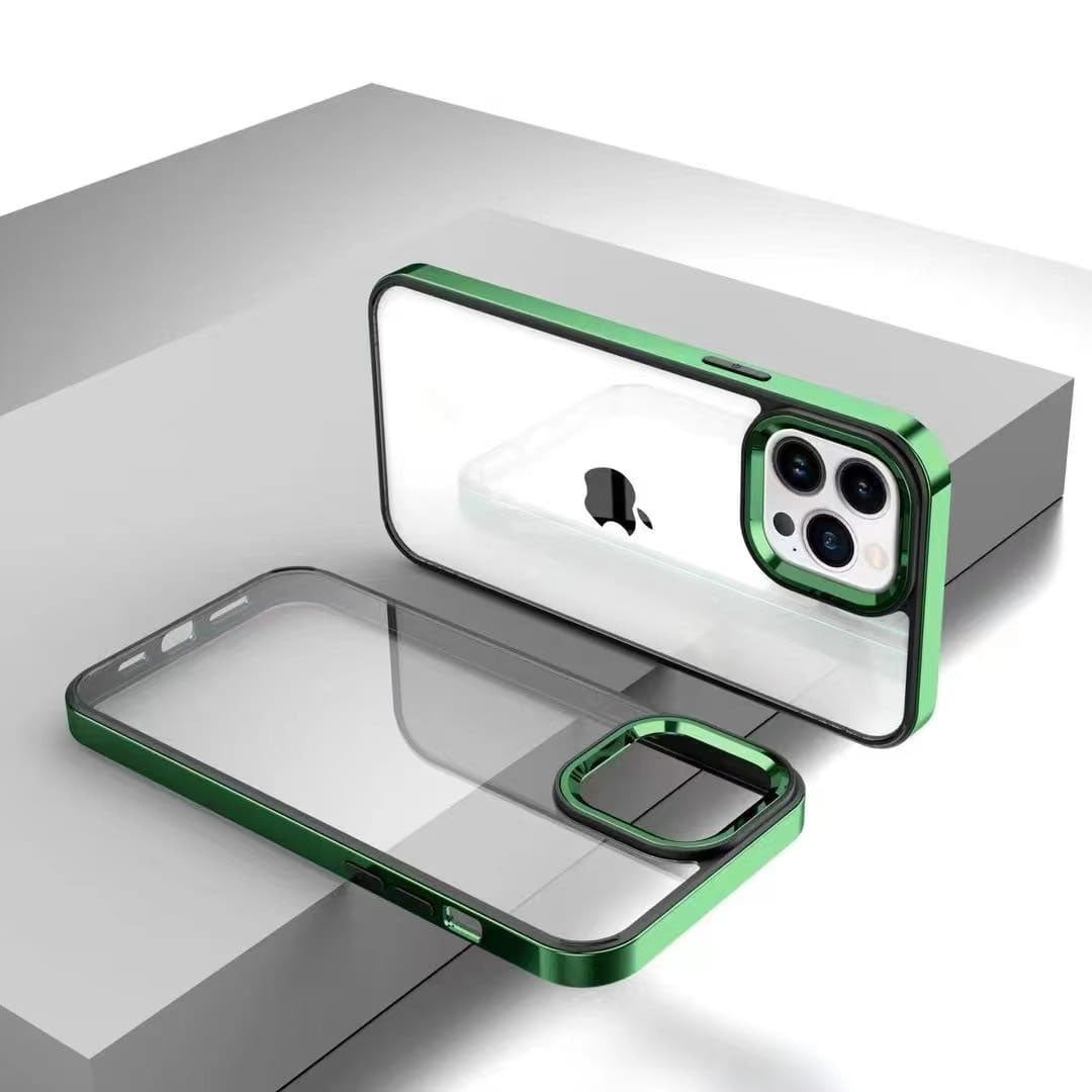 iPhone 14 Series Square Plating Color Frame Clear Case With Camera Bumper-iPhone 14 Pro / Green