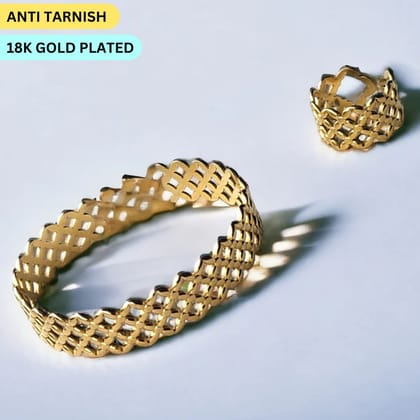 Anti Tarnish Gold Ring Bracelet Combo