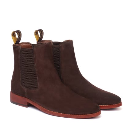 Suede Leather Chelsea Boot In Dark Brown Color-40/6