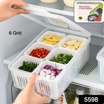 Fridge Storage Boxes Freezer Storage Containers, Container for Kitchen Storage Set, Storage in Kitchen, Vegetable Storage, Draining Crisper Refrigerator Food Box (1 Pc)-6 Grid / Color Box