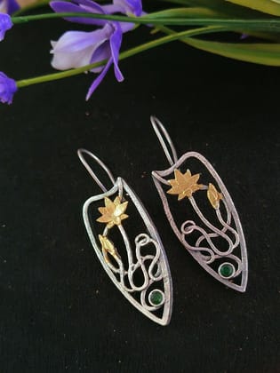 Dual-Tone Oxidized Floral Hook Earrings with Graceful Design | Sarichka-Green