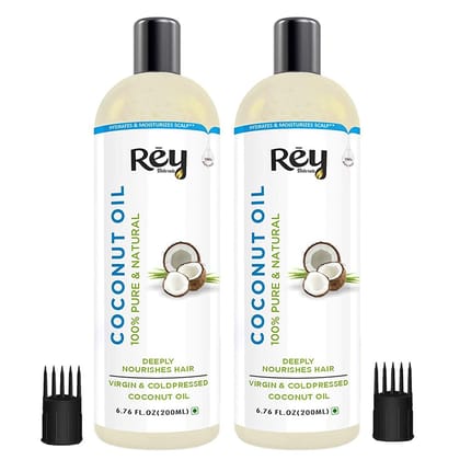 Rey Naturals Extra Virgin Coconut Oil Cold Pressed  Hair Growth Oil For Men  Women  Cold pressed Coconut Oil For All Skin  Hair Types  Coconut Hair Oil For Healthy Hair - 200ml Each-Rey Naturals 