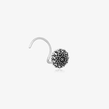 Oxidized Floral Detail Nose Pin-Oxidised Silver