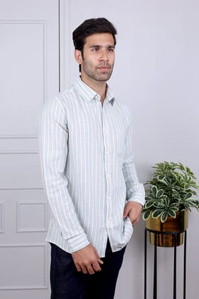 Grey Stripes South Cotton Shirt Full Sleeves MSHFS03247-S