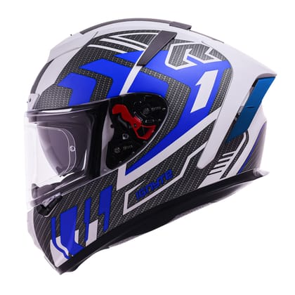 Ignyte IGN-4 Atomixx ISI/DOT Certified Full Face Graphic Helmet with Outer Anti-Fog Clear Visor and Inner Smoke Sun Shield (Glossy White Blue)-Medium 580 MM