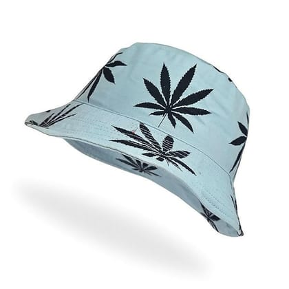 Tomorrow Fashion Weed Leaf Print Bucket Hat - Cotton Sun Hat for Men and Women-Pale Blue